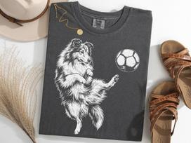 Sheltie Soccer Dog Shirt, Shetland Sheepdog Football Tee 2XL gray