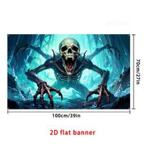 2D Flat Party Backdrop Banner - Halloween Happy Hanging Decor with Claw & Skull Monster, Durable Polyester Photo Background for Home, Outdoor & Yard 39inX27in(100cmx70cm) blue