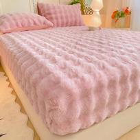 Triušio pliušinis paklodė su gilia kišene Žieminė sutirštinta šilta čiužinio apsauga Minkštas pūkuotas dvigulis čiužinio užvalkalas 2XPillowcase(48x74cm )