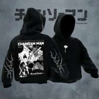 Chainsaw Man Black Graphic Hoodie Men Women Fleece Warm Sweatshirts Japanese Anime Oversized Streetwear Y2k Pullover Tracksuit Female Male Clothing L