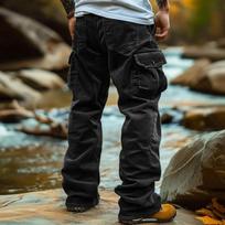 Men's Casual Cargo Pants Multi‑Side Pockets Loose Fit Corduroy Trousers Outdoor Hiking Travel Daily Wear Durable Comfortable Green Bottoms L