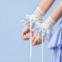 Ruffled Lace Women's Fingerless Gloves Elastic Band Wrist Cuffs Y2K Fashion Mittens  Anime Costume Style 1 Blue white