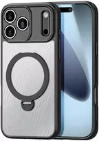 Dux Ducis Aimo Mag dėklas su magnetiniu žiedu ir stovu, skirtas iPhone 17 Pro – juodos spalvos