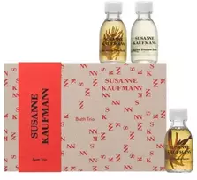 Vonios trijulės rinkinys Susanne Kaufmann: kūno priežiūros vonios, pojūčiams, maitinantis, vonios aliejus, 30 ml + kūno priežiūros vonios, kalnų pušis, atpalaiduojantis, vonios aliejus, 30 ml + kūno priežiūros vonios, dedešvos žiedas, maitinantis, putų vonios, 30 ml