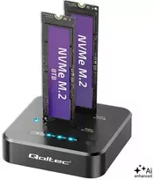 Qoltec Doko stotelė dysków SSD M.2 NVMe | PCIe | DUAL 2 x 8TB | USB-C 3.2 | 10Gb/s | klonowanie offline