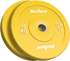 >>>Olimpiniai gumuoti BUMPER svareliai, BEAST serijos, 2 x 15 kg rinkinys, skylės skersmuo 51 mm, REBEL ACTIVE