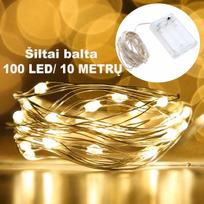 AA LED girlianda, 100 LED, 10 m, šiltai balta