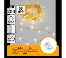 Aigostar - LED lauko kalėdinė girlianda 200xLED/8 režimų 3xAA 6,3m IP44 šiltai balta