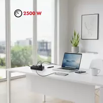 Maclean elektros paskirstytuvas, 4 lizdai + 3xUSB prailginimo laidas, 110–240 V kintama srovė, 50/60 Hz, 2,1 A, maks. 2500 W, 1,5 m, juodas, MCE392 B