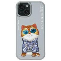 Nimmy Glasses Cool Cat iPhone 15 dėklas, pilkas