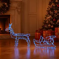 Elnių ir rogčių kalėdinė dekoracija LOVIISA 240 LED Mėlyna