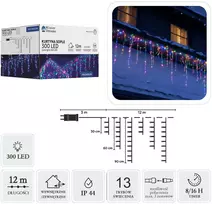 LED varveklių užuolaida, 300 LED, 12 m, spalvota