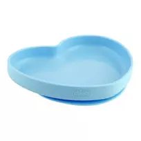 Silikoninė širdelės formos lėkštutė su siurbtuku Chicco Easy Plate, mėlyna