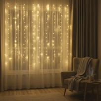 Kalėdinė LED šviesos užuolaida, 1,5 × 1 m, 180 šiltai baltų mikro LED lempučių, sidabrinis laidas