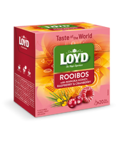Žolelių ir vaisių raudonoji arbata LOYD, medaus, aviečių, spanguolių skonio, 20 x 1.7g