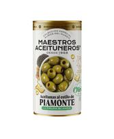 Žalios be kauliukų alyvuogės MAESTROS ACEITUNEROS, „Piamonte“ su baltųju trumų skoniu, 320/150 g