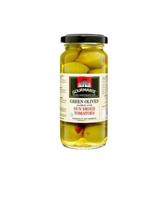 Žaliosios alyvuogės GOURMANTE, įdarytos saulėje džiovintais pomidorais, sūryme, 227 g/127 g