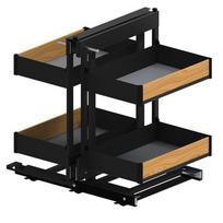 Kampinis mechanizmas MAXIMA PURO Corner Comfort, juodas matinis/ąžuolas, pilno ištraukimo su švelniu pritraukimu 800mm kairinis