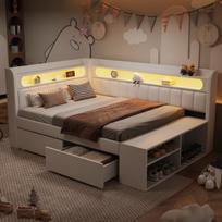 Miegamasis sofa, USB, LED, batų dėžė, 2 stalčiai, 90x200 cm
