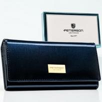 Lakuotos natūralios odos piniginė moterims Peterson su RFID apsauga ir 5 kortelių vietomis, mėlyna