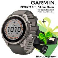 GARMIN Fenix 9 Pro 47mm Solar inReach, Titanium Pebble Gray/Silver + DOVANA HRM 200 Sensor sportinis laikrodis 010-04338-01 / 010-13388-00