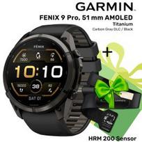 GARMIN Fenix 9 Pro 51mm AMOLED, Carbon Gray DLC Titanium Black/Pebble + DOVANA HRM 200 Sensor sportinis laikrodis 010-04337-16 / 010-13388-00