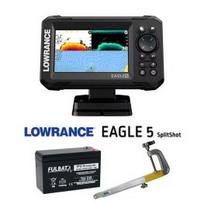 LOWRANCE Eagle 5 SplitShot™ ROW + 12V 13Ah battery + sonar mount Runos echolotas 000-16112-001 / FLB-12AH / RUNOS