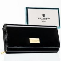 Lakuotos natūralios odos piniginė moterims Peterson su RFID apsauga ir 13 kortelių vietų, juoda