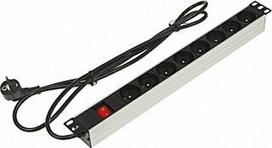 Rack 19" maitinimo juosta, 8 lizdai, 1u, 2m laidas, jungiklis
