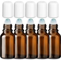 Rudas 15 ml roll-on stiklinis buteliukas su baltu dangteliu, 5 vnt. rinkinys
