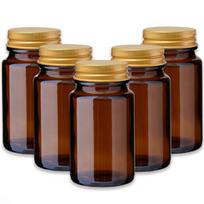 Rudas stiklainiukas 75 ml su auksiniu aliuminio dangteliu, 5 vnt. rinkinys