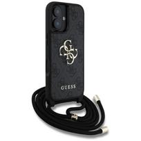 Guess 4G Big Logo Cord Strap Crossbody dėklas iPhone 16 6.1", juodas