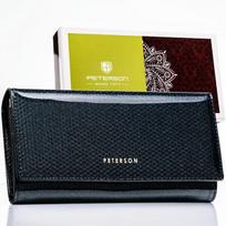 Lakuotos natūralios odos piniginė moterims Peterson su RFID apsauga ir 9 kortelių vietomis, juoda