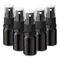 Juodas 5 ml stiklinis buteliukas su juodu atomizatoriumi, 5 vnt. rinkinys