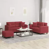 Sofos komplektas su pagalvėmis, 3 dalių, vyno, dirbtinė oda