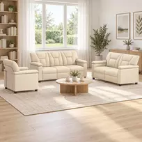 Sofos komplektas 3 pcs Kreminė Dirbtinė oda