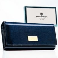 Lakuotos natūralios odos piniginė moterims Peterson su RFID apsauga ir 9 kortelių vietomis, mėlyna