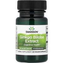 Swanson Vitamins, Ginkmedžio ekstraktas, standartizuotas, 60 mg, 30 veganiškų kapsulių
