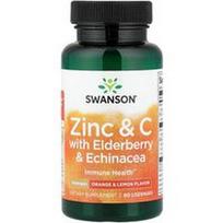 Swanson Vitamins, Cinkas ir C su šeivamedžio uogomis ir ežiuole, apelsinais ir citrinomis, 60 pastilių