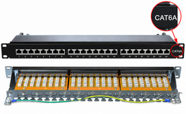 CAT6A, CAT6, CAT5E STP, FTP patch panel/ 19" 24 ports Structured LAN Cabling system