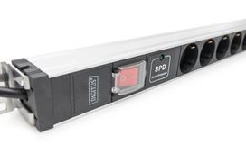 Digitus Socket strip with aluminum profile with switch and surge protection, 12-way safety sockets, 2 m cable safety plug