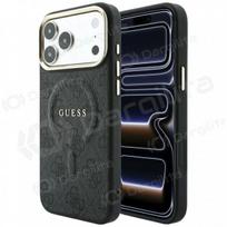 Apple iPhone 18 Pro dėklas "Guess PU Leather 4G Gold Frame Embossed MagSafe" (juodas)