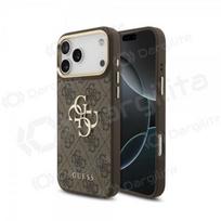 Apple iPhone 18 Pro Max dėklas "Guess PU Leather 4G Metal Logo Gold Frame" (rudas)