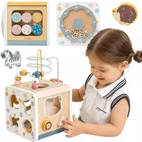 Viga Toys VIGA PolarB medinis veiklos kubas 7 viename rūšiuotuvas labirintas gyvūnai 12 mėn.+