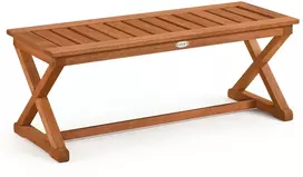 Lauko suoliukas iš kietmedžio, su groteliniu sėdimu paviršiumi, tikmedžio spalvos, 111,8 × 41,9 × 43,2 cm