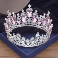 Vintage Baroque Blue Crystal Tiaras and Crowns for Queen Bridal Diadem Pageant Prom Wedding Hair Jewelry Bride Head Accessories sidabrinės rožinės spalvos