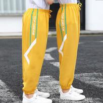 Boys and Girls Letter Printed Sprots Long Pants Kids Children Casual Loose Drawstring Trousers 160 yellow