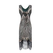 Vintage women's sequined dress beaded fringed dress V-neck evening dress sequined dress bridesmaid dress More colors and sizes can be customized black