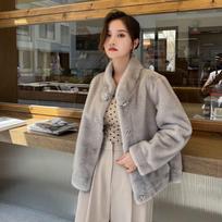 Winter imitation mink fur jacket new short stand-up collar fur fashion large size cotton coat short padded women 43XL155 to 82.5 kg pilka spalva