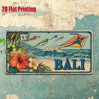 Printing, , Vintage Metal License Plate, Outdoor Wall Art , BALI Aluminum Sign with Tropical Surf and Kite Scene, Great for H 15x30cm(5.9x7.8inch) gray